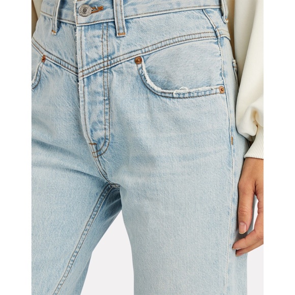 ❤️ Re/Done Double Yoke High Rise Straight Jeans Light 04 Wash Size 24 - Picture 3 of 13